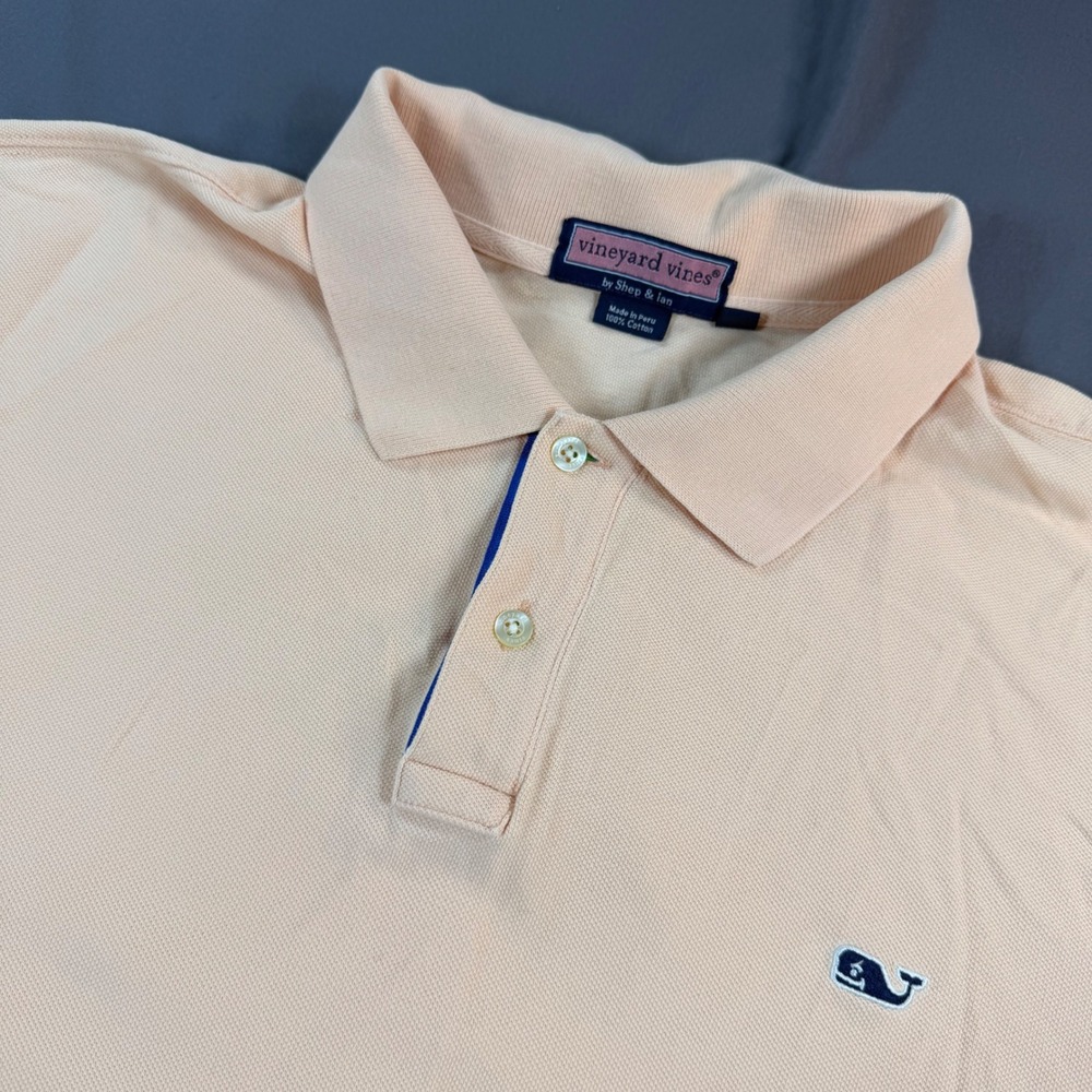 Vineyard Vines Mens XXL Peach Orange Cotton Pique Short Sleeve Whale Polo Shirt